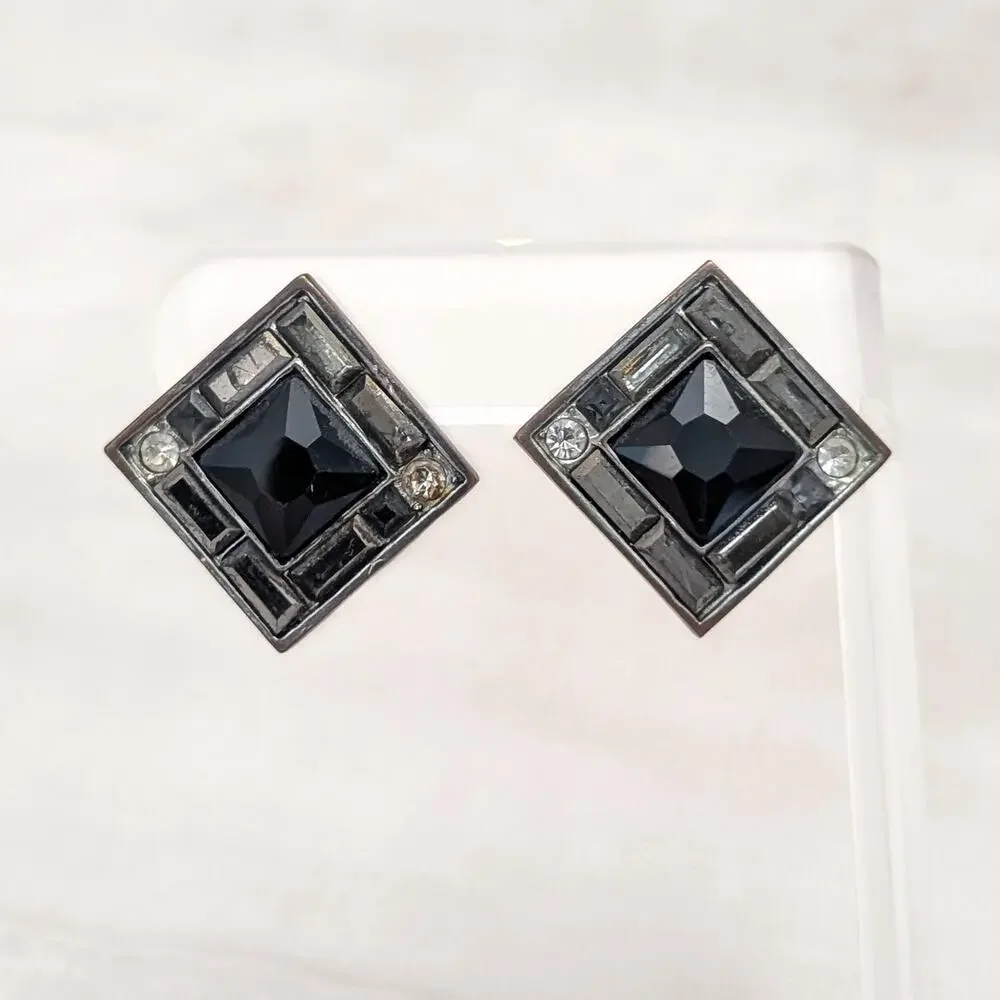 Vintage Stud Earrings Retro Black & Smokey Tones Statement - Fair Condition